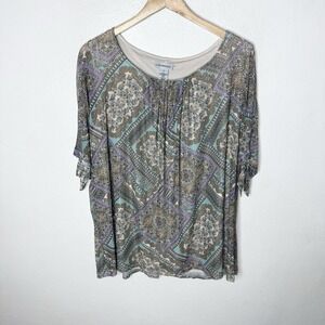 Catherine's‎ Lightweight Lined Tie Sheer Short Sleeve Top Stretch Women's 1X